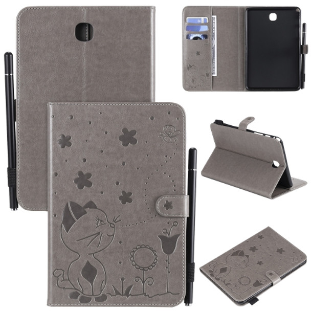 For Samsung Galaxy Tab A8.0 (2015) T350 Cat Bee Embossing Pattern Shockproof Table PC Protective Horizontal Flip Leather Case with Holder & Card Slots & Wallet & Pen Slot & Wake-up / Sleep Function(Grey)