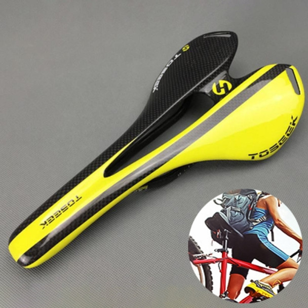 TOSEEK Road Bike Carbon Fiber Seat Bicycle Hollow Seat Saddle, 3K Texture + Light (Yellow)