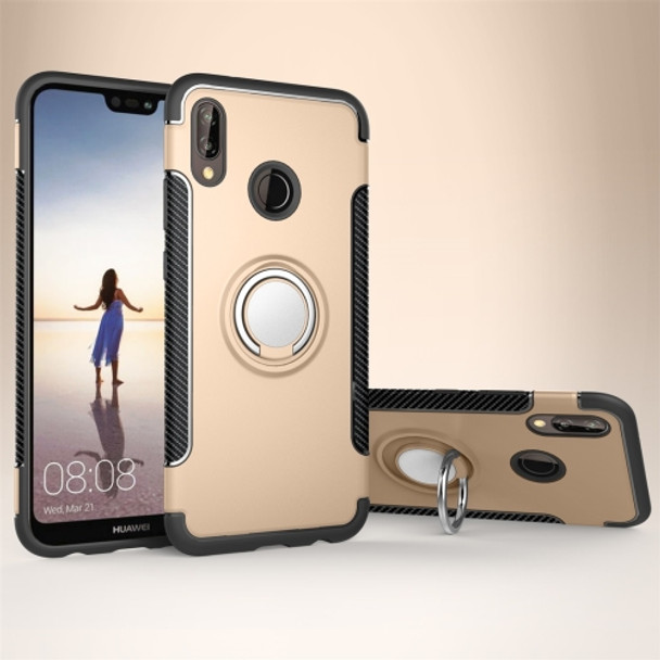 For Huawei P20 Lite Magnetic 360 Degree Rotation Ring Armor Protective Case Back Cover Case(Gold)