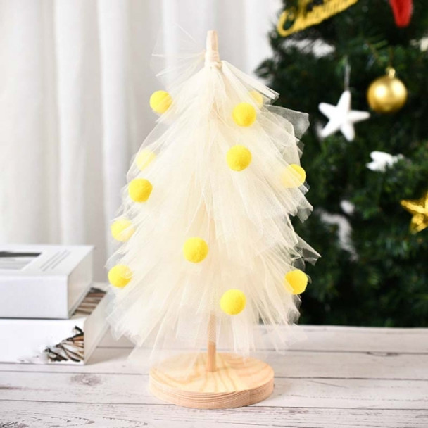 Christmas Tree Skirt Desktop Ornaments Gauze Pine Party Decorations Christmas Decorations(Yellow)