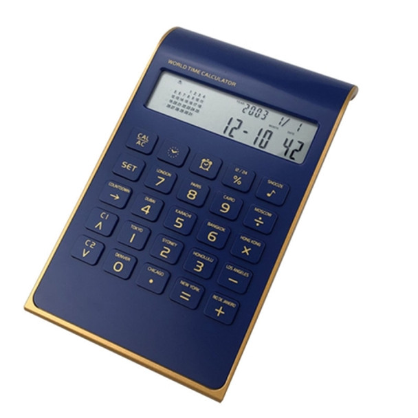 Ultra-Thin Gold Frame Solar Dual Power Arithmetic Calculator(Blue)