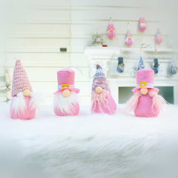 4 PCS / Set Christmas Pendant White Beard Faceless Doll Santa Claus Doll Christmas Decorations(Pink)