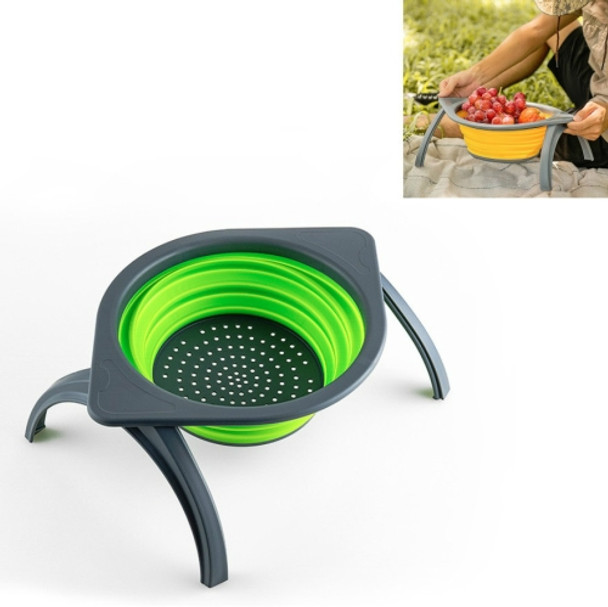 Kitchen Foldable Filter Water Washing Basket Camping Fruit Basket With Support Frame(Green Gray)