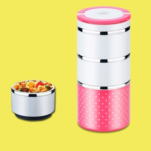 Portable Stainless Steel Dots Pattern Three Layers Insulated Round Children Adult Lunch Boxes, Random Color Delivery