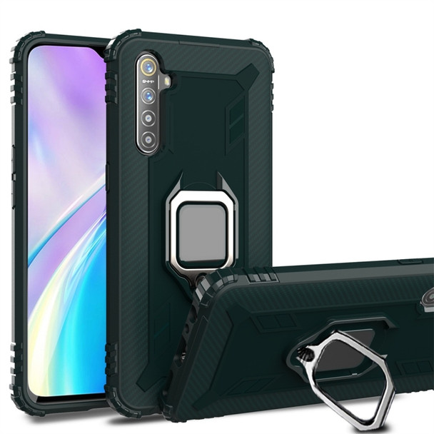 For OPPO Realme XT Carbon Fiber Protective Case with 360 Degree Rotating Ring Holder(Green)