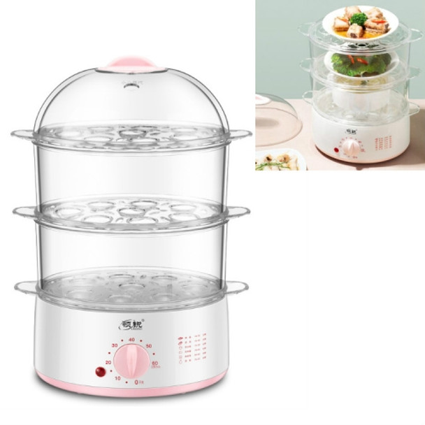 LINGRUI Timer Mini Multi-Function Egg Cooker Automatic Power Off Home Breakfast Machine, CN Plug, Specification:Three Layers(Pink)