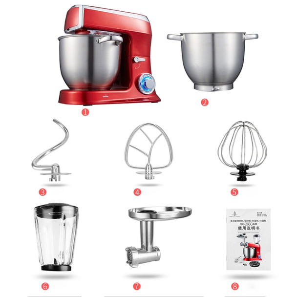 Dough Mixer Juicer Machine Meat Grinder Multi-function Automatic Kneading Machine(Red Multifunction)