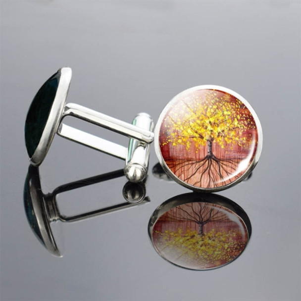 5 Pairs Tree of Life PatternCufflinks Metallic Shirt Ornaments Men Clothing Jewelry(Autumn Wind)
