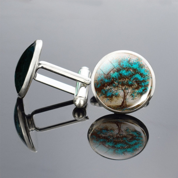 5 Pairs Tree of Life PatternCufflinks Metallic Shirt Ornaments Men Clothing Jewelry(The Beginning Of Life)