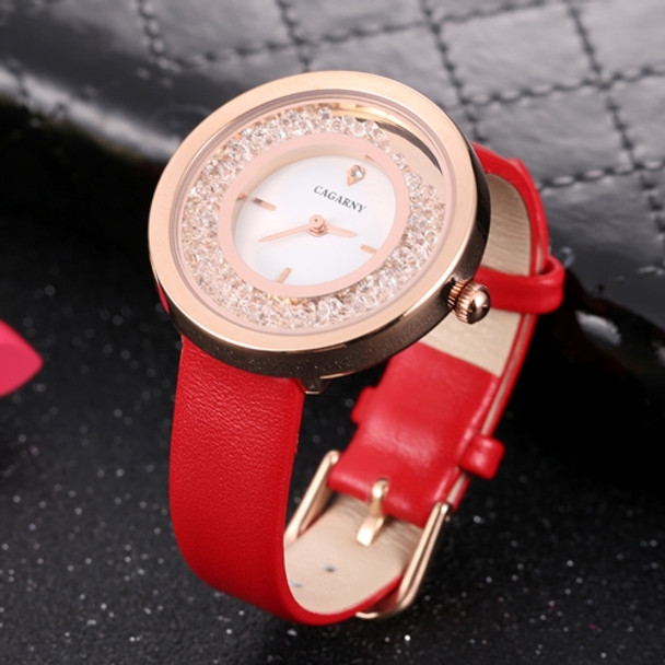 CAGARNY 6878 Water Resistant Fashion Women Quartz Wrist Watch with Leather Band(Red+Gold)