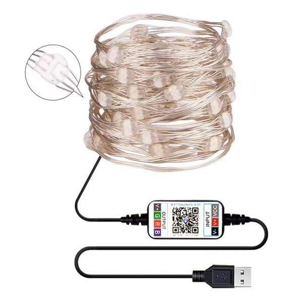 RGB USB  LED Copper Wire Light String Holiday Decoration Light String Bluetooth Mobile APP Control, Length:10m 100 LED