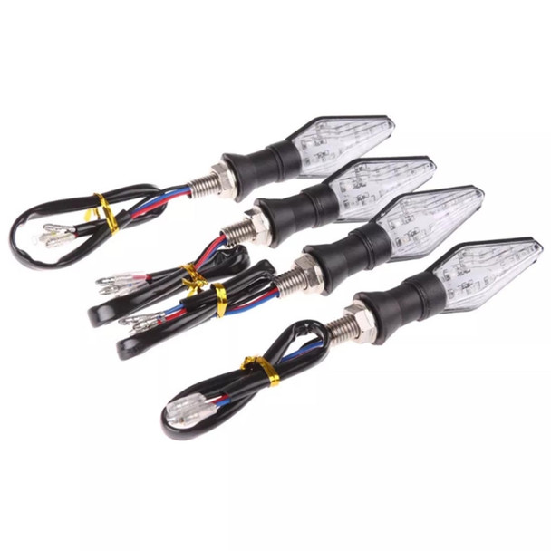 4 PCS DC 12V Motorcycle Front 9-LED + Back 3-LED Turn Signal Indicators Blinker Light, (Yellow + Blue Light)