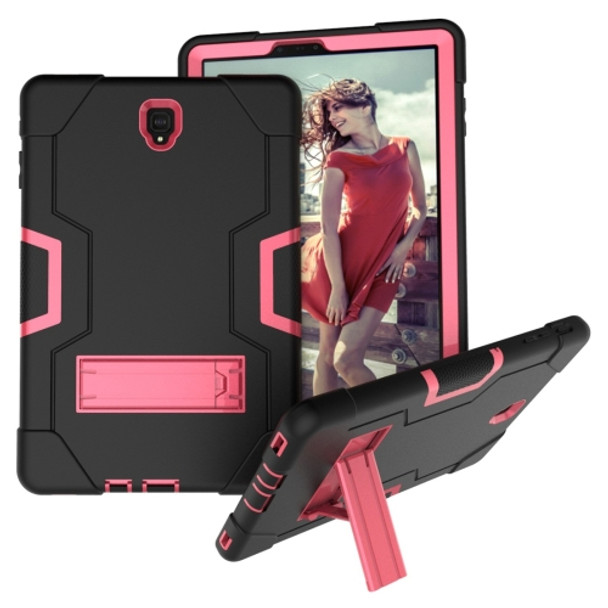 For Galaxy Tab S4 10.5 T830 Contrast Color Silicone + PC Combination Case with Holder(Black + Rose Red)