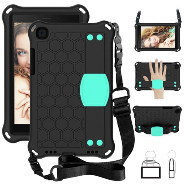 For  Galaxy Tab A8.0 T290 / T295（2019） Honeycomb Design EVA + PC Four Corner Anti Falling Flat Protective Shell With Straps(Black + Mint)