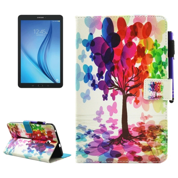 For Galaxy Tab E 8.0 / T377 Butterfly Tree Pattern Horizontal Flip Leather Case with Holder & Wallet & Card Slots & Sleep / Wake-up Function & Pen Slot