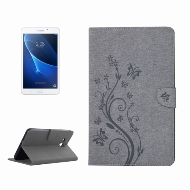 For Galaxy Tab A 7.0 Pressed Flowers Butterfly Pattern Horizontal Flip PU Leather Case with Magnetic Buckle & Holder & Card Slots & Wallet(Grey)