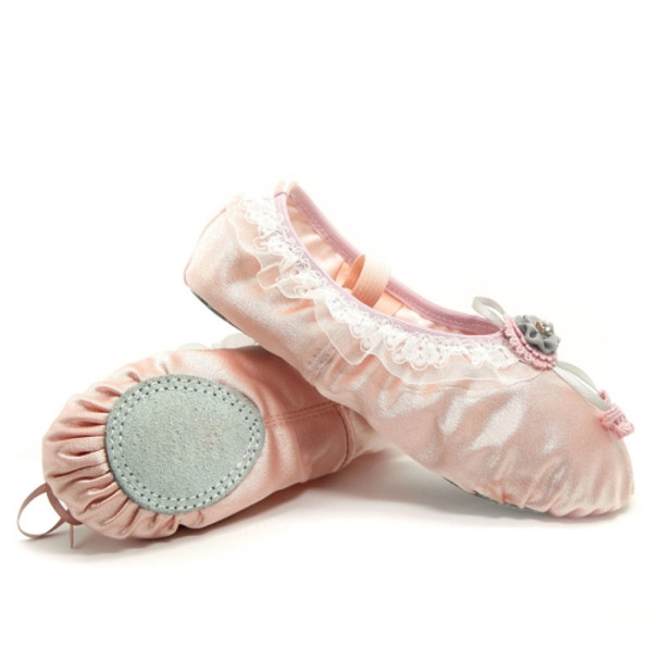 Crystal Satin Flower Decoration Dance Shoes Soft Sole Ballet Shoes Practice Dance Shoes For Children, Size: 25(Flesh Pink with Diamond)