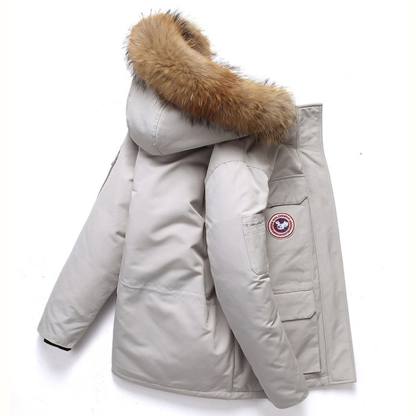 Men Goose Short Padded Workwear Down Jacket (Color:Creamy White Size:XXL)