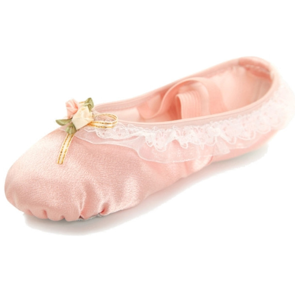 Crystal Satin Flower Decoration Dance Shoes Soft Sole Ballet Shoes Practice Dance Shoes For Children, Size: 29(Flesh Pink Bow Flower)