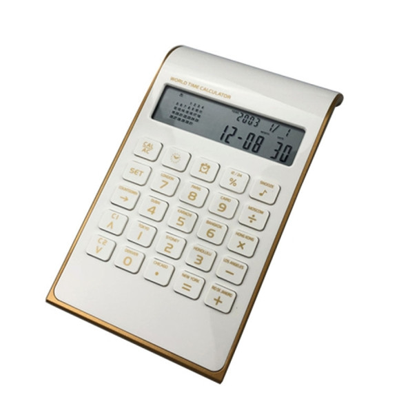 Ultra-Thin Gold Frame Solar Dual Power Arithmetic Calculator(White)