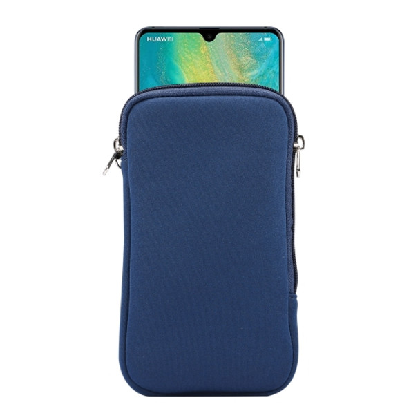 Universal Elasticity Zipper Protective Case Storage Bag with Lanyard For Huawei Mate 20 X / 7.2 inch Smart Phones(Sapphire Blue)