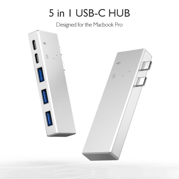 basix P2 5 in 1 2 USB-C / Type-C to 3 USB 3.0 + 2 USB-C / Type-C Interfaces HUB Adapter(Silver)