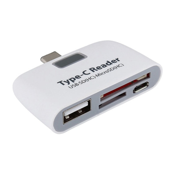 TF + SD Card + USB Port to USB-C / Type-C Adapter Card Reader Connection Kit with LED Indicator Light(White)