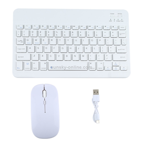 YS-001 7-8 inch Tablet Phones Universal Mini Wireless Bluetooth Keyboard, Style:with Bluetooth Mouse+Leather Case(White)