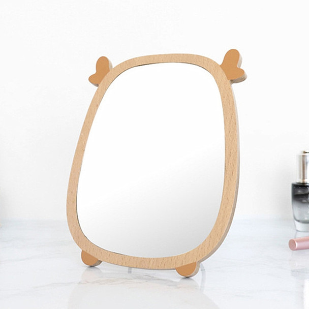 Cartoon Wooden Table Mirror Stainless Steel Bracket Single-sided Makeup Mirror, Style:3226A