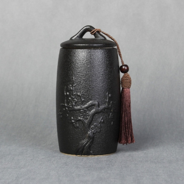Plum Flower Pattern Stoneware Tea Cans Storage Tanks Ceramic Tea Set Tea Ceremony Accessories(Black)
