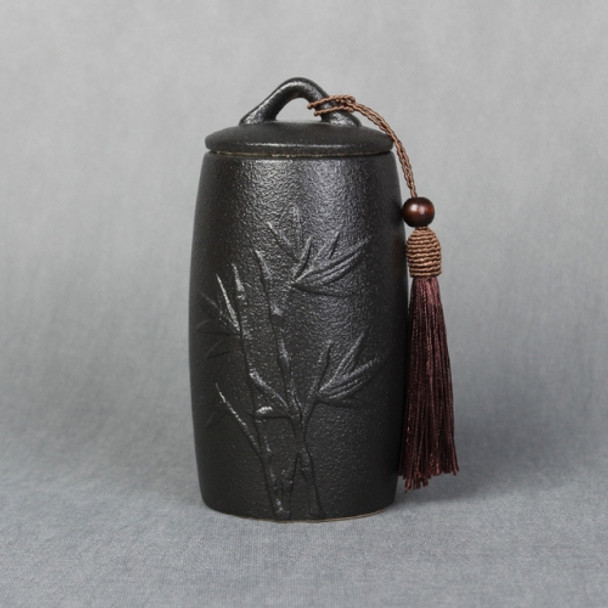 Bamboo Pattern Stoneware Tea Cans Storage Tanks Ceramic Tea Set Tea Ceremony Accessories(Black)