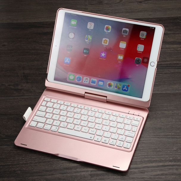 F102AS For iPad 10.2 inch Colorful Backlit Rotatable Bluetooth Keyboard  Leather Case with Pen Slot Function (Rose Gold)