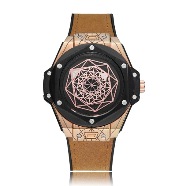 CAGARNY 6868 Geometric Polygon Dial Quartz Dual Movement Watch Men TPU Strap Watch (Brown Belt Rose Gold Dial)