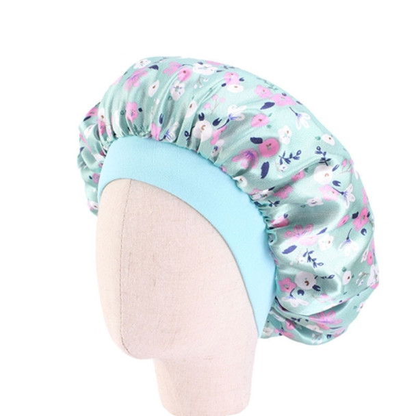 3 PCS K-14 Children Printed Satin Nightcap Adjustable Stretch Hair Care Hat Shower Cap, Size: One Size(Green)