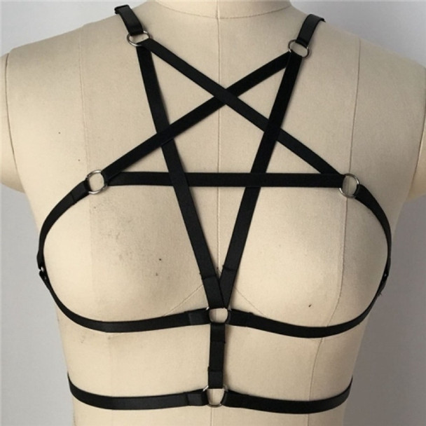 2 PCS Five-Pointed Star Harness Bra Bundled With Tight Underwear, Size:  Free Size Adjustable(Black)