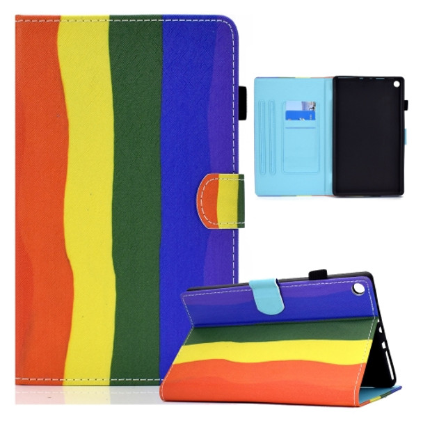 For Amazon Kindle Fire HD10 2015 / 2017 / 2019 Colored Drawing Horizontal Flip Leather Case with Holder & Card Slots & Sleep / Wake-up Function(Rainbow)