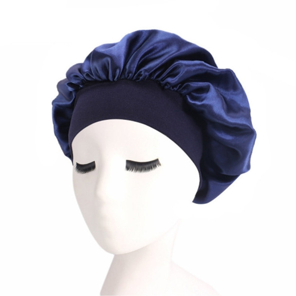 2 PCS TJM-301 Night Cap With Wide Brim And Elasticity Headband Ladies Chemotherapy Cap Hair Care Hat, Size: M 56-58cm(Navy)