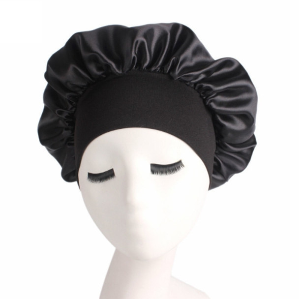 2 PCS TJM-301 Night Cap With Wide Brim And Elasticity Headband Ladies Chemotherapy Cap Hair Care Hat, Size: M 56-58cm(Black)