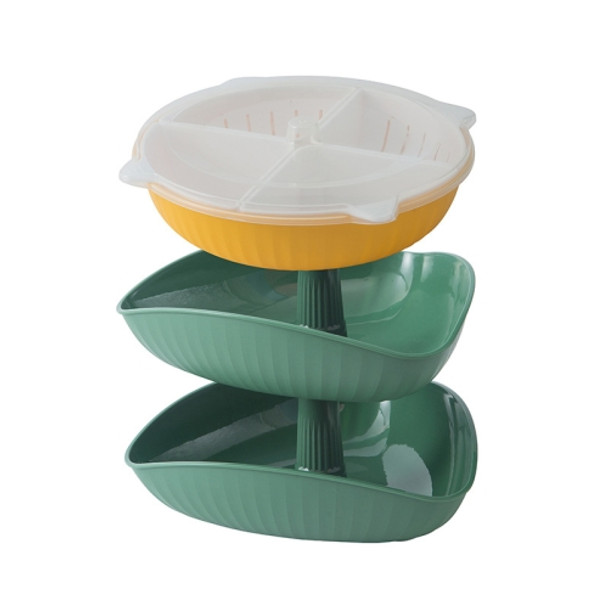 Vegetable Washing Draining Basket Split-Grid Rotating Multi-Layer Hot Pot Platter 2 Trays+Drain Basket(Green)