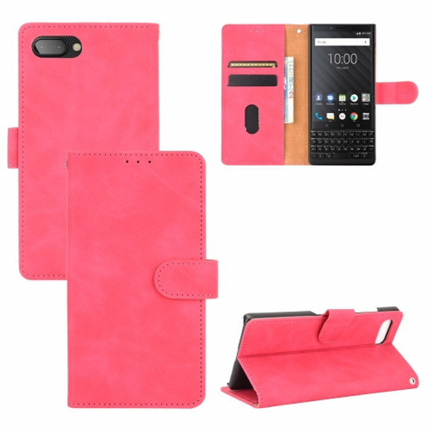For BlackBerry KEY2 Solid Color Skin Feel Magnetic Buckle Horizontal Flip Calf Texture PU Leather Case with Holder & Card Slots & Wallet(Rose Red)