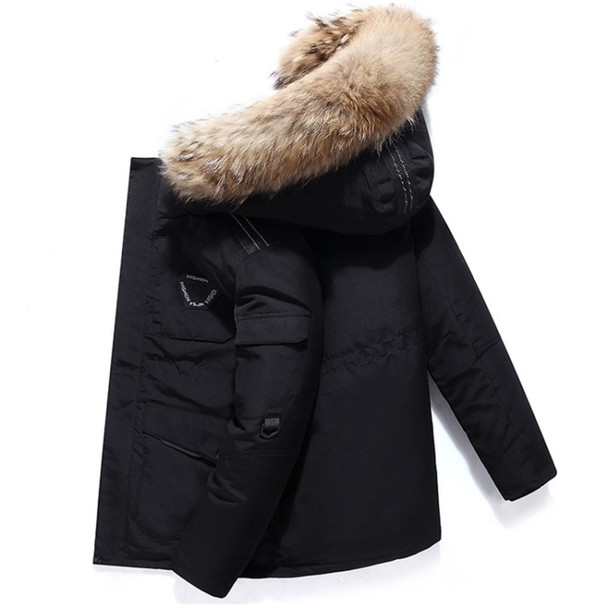 Winter Waterproof Down Jacket Plus Velvet Padded Jacket for Men, with Detachable Hat (Color:Black Size:M)