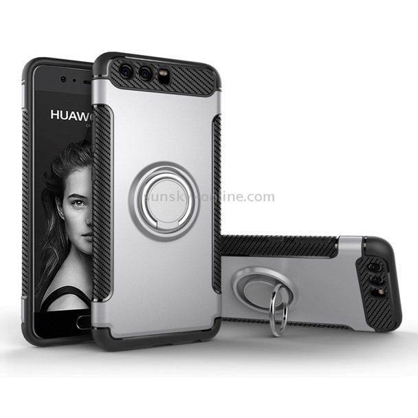 For Huawei P10 Magnetic 360 Degree Rotation Ring Armor Protective Case(Silver)