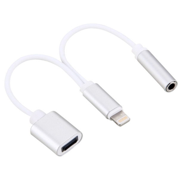 10cm 8 Pin Female & 3.5mm Audio Female to 8 Pin Male Charger&#160;Adapter Cable for iPhone 7 & 7 Plus, iPhone 6s & 6s Plus, iPhone 6 & 6 Plus, Support iOS 10.3.1(Silver)