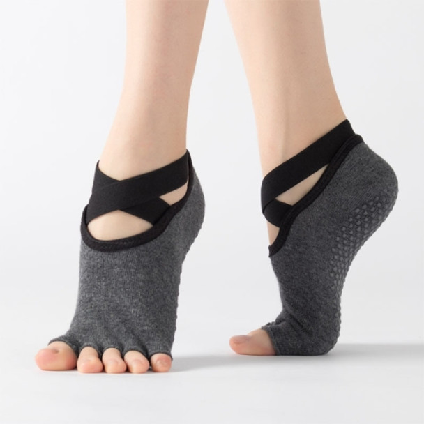 Lace Yoga Socks Non-Slip Five Finger Sports Cotton Socks Fashion Open Toe Dance Socks, Size: One Size(Dark Gray)