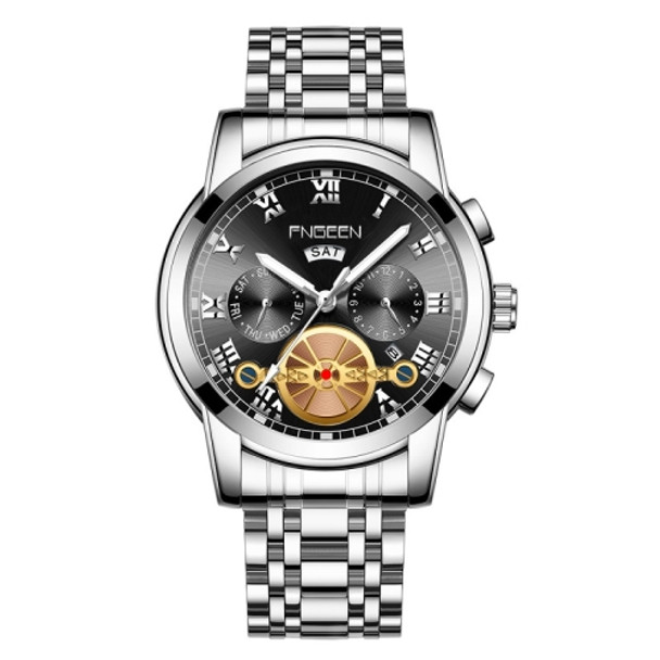 FNGEEN 4001 Men Non-Mechanical Watch Multi-Function Quartz Watch, Colour: White Steel Black Surface White Nails