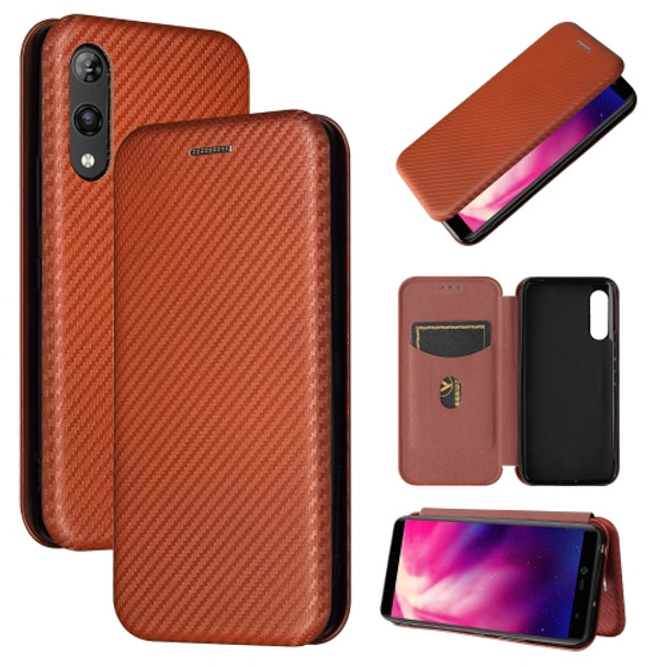 For Rakuten Hand Carbon Fiber Texture Magnetic Horizontal Flip TPU + PC + PU Leather Case with Card Slot(Brown)