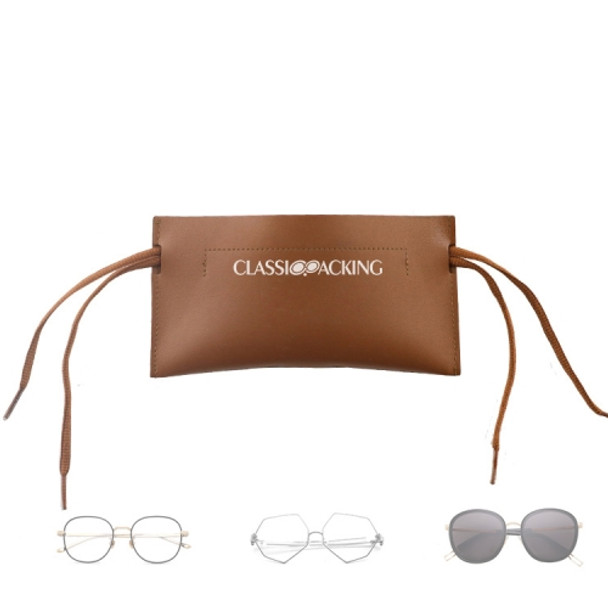 2 PCS Double-Layer Retractable Soft Bag Waterproof Glasses Bag Portable PU Glasses Storage Bag(Brown)