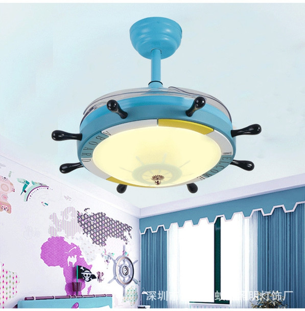 Creative Rudder Fan Light Children Bedroom Invisible Small Ceiling Fan with 3 Gear Dimming(36 inch L Seagull / Remote Control)