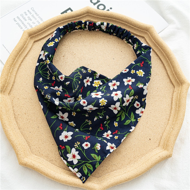 5 PCS Floral Elastic Band Turban Women Thin Floral Cloth Headscarf  Triangle Scarf(Big Floral Navy )