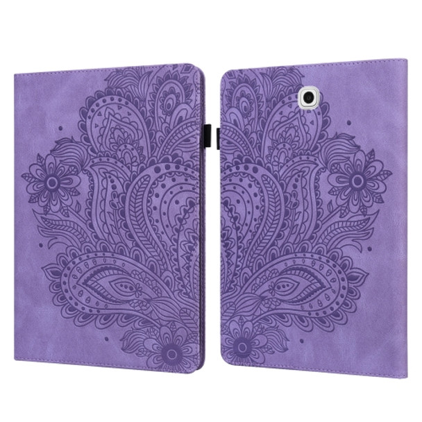 For Samsung Galaxy Tab S2 9.7 T815 Peacock Embossed Pattern TPU + PU Horizontal Flip Leather Case with Holder & Card Slots & Wallet(Purple)